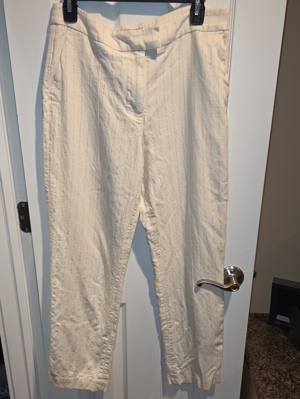H&M Cream Straight-Leg Pinstripe Pants